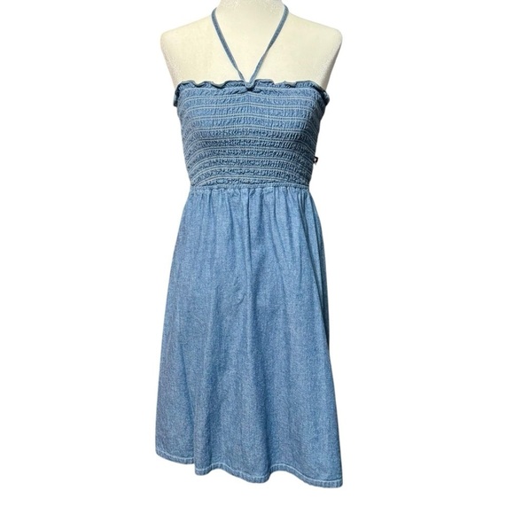 TOMMY JEANS | TOMMY HILFIGER Chambray Denim Halter Bandeau Fit and Flare Dress - Picture 1 of 7